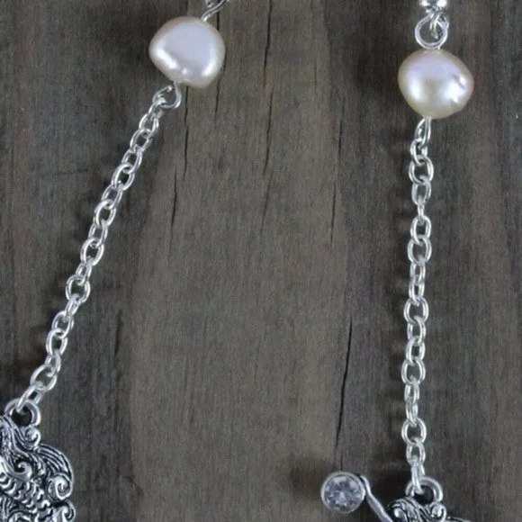 Hand crafted Fresh Water Pearl & Mermaid Dangle Earrings - Picture 2 of 6